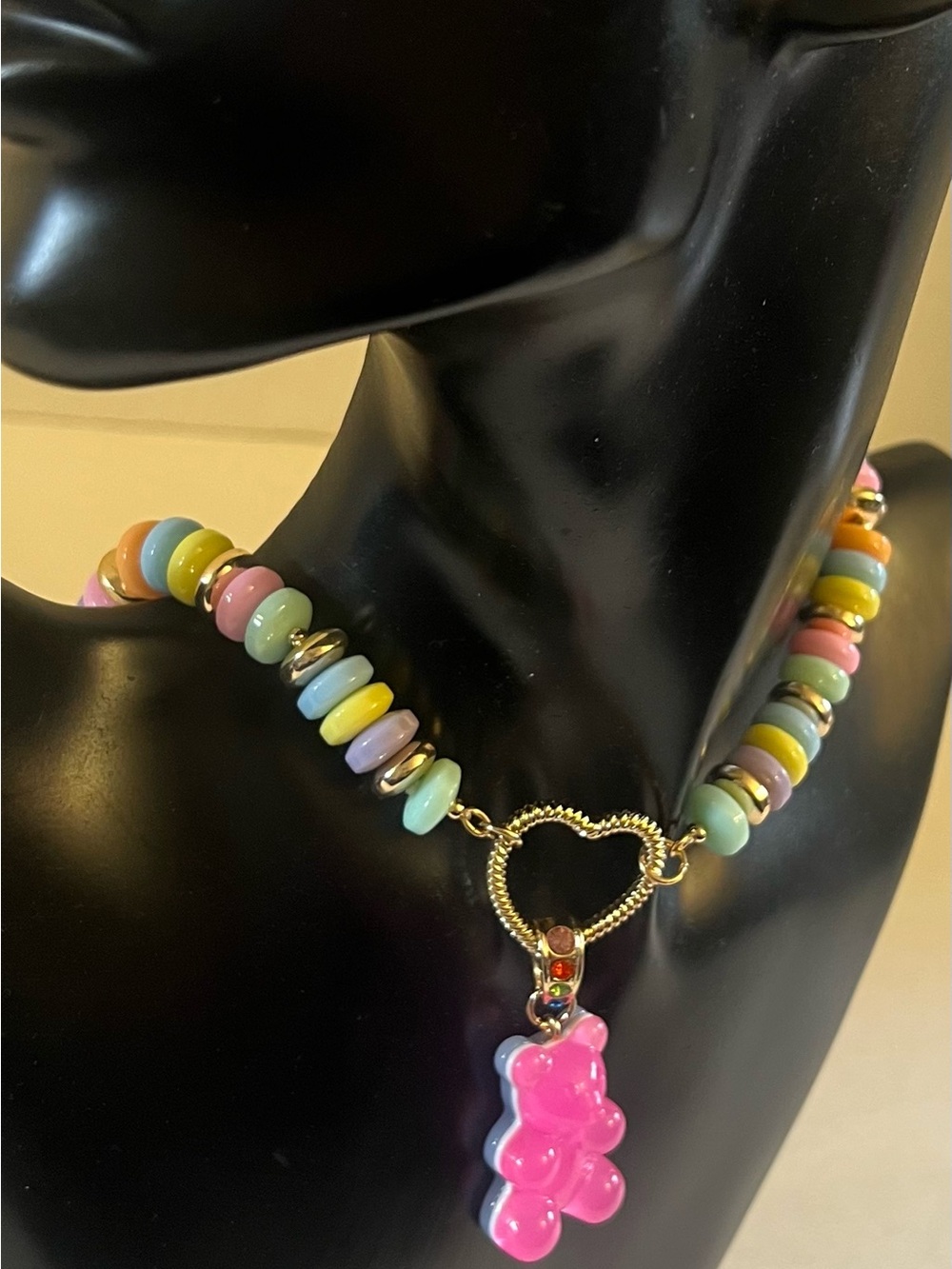 Betsey Johnson Pink Gummy Bear Charm Pastel Beaded Necklace - Picture 6 of 16
